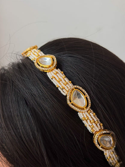 Ishhaara Gold Beads Crystal Drop Pattern Hairband