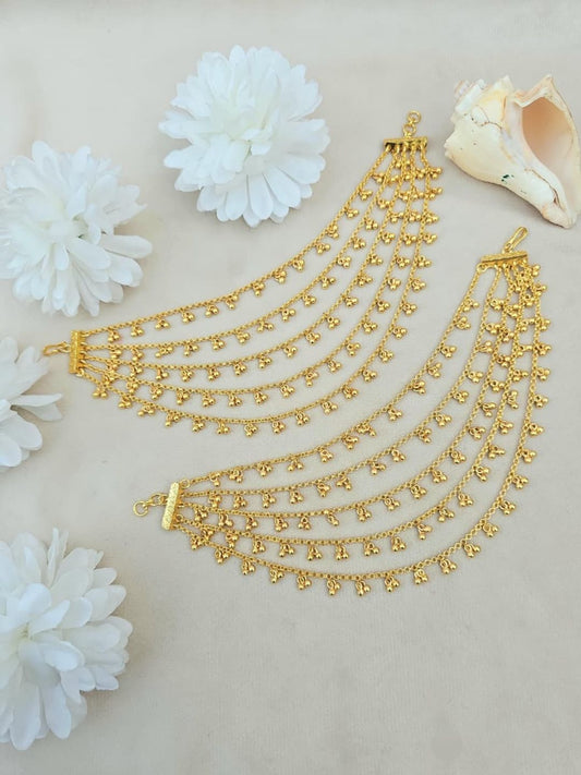 Ishhaara Gold Beads Studded Layered Ear Chain