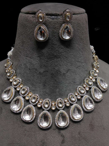 Ishhaara Carved Stone Polki Drop Necklace Set