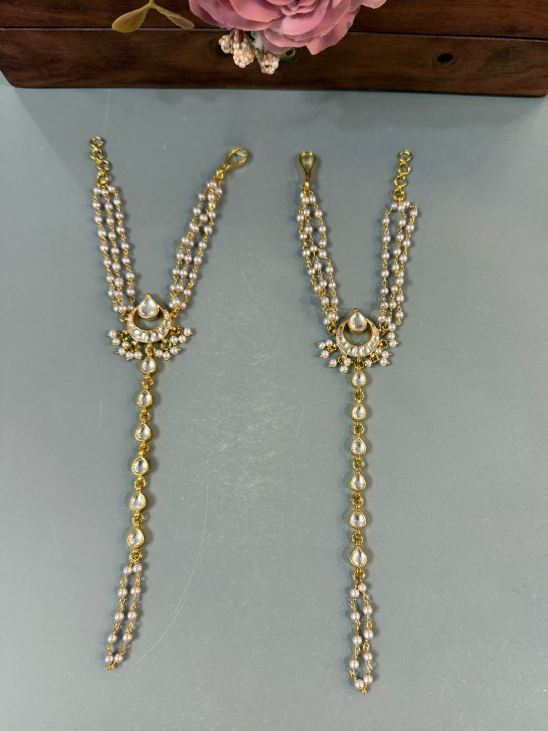 Ishhaara Gold Finish Chand Shaped Kundan Studded Haath Phool