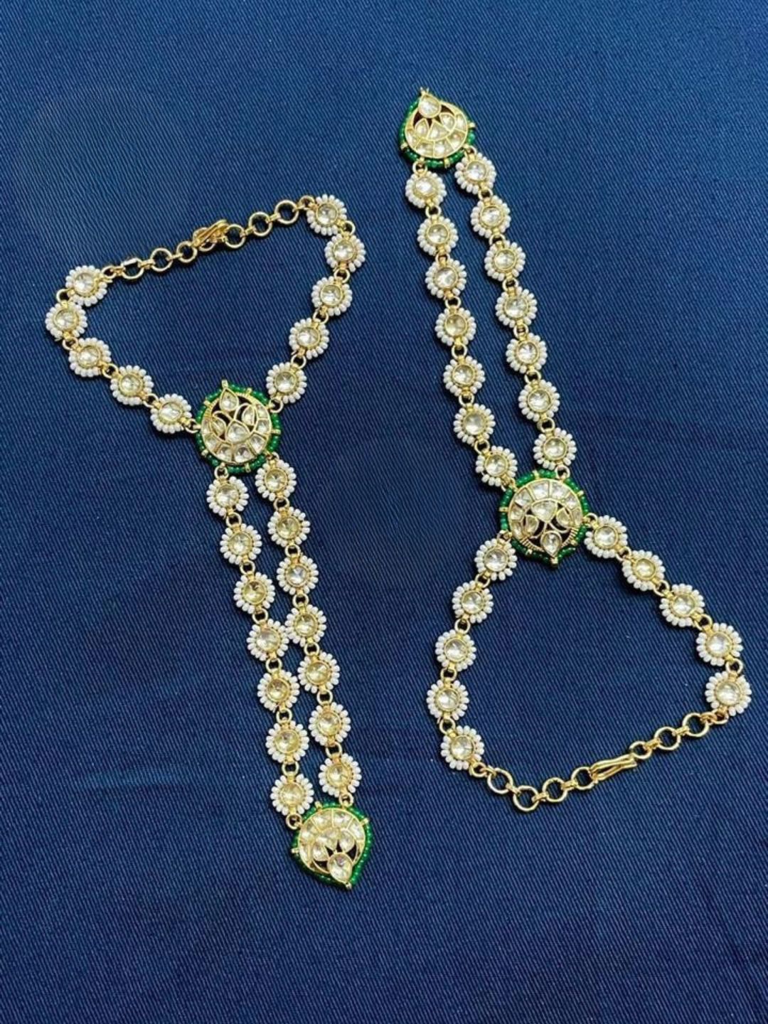 Ishhaara Gold Finish Kundan Polki And Pearl Floral Hathphool