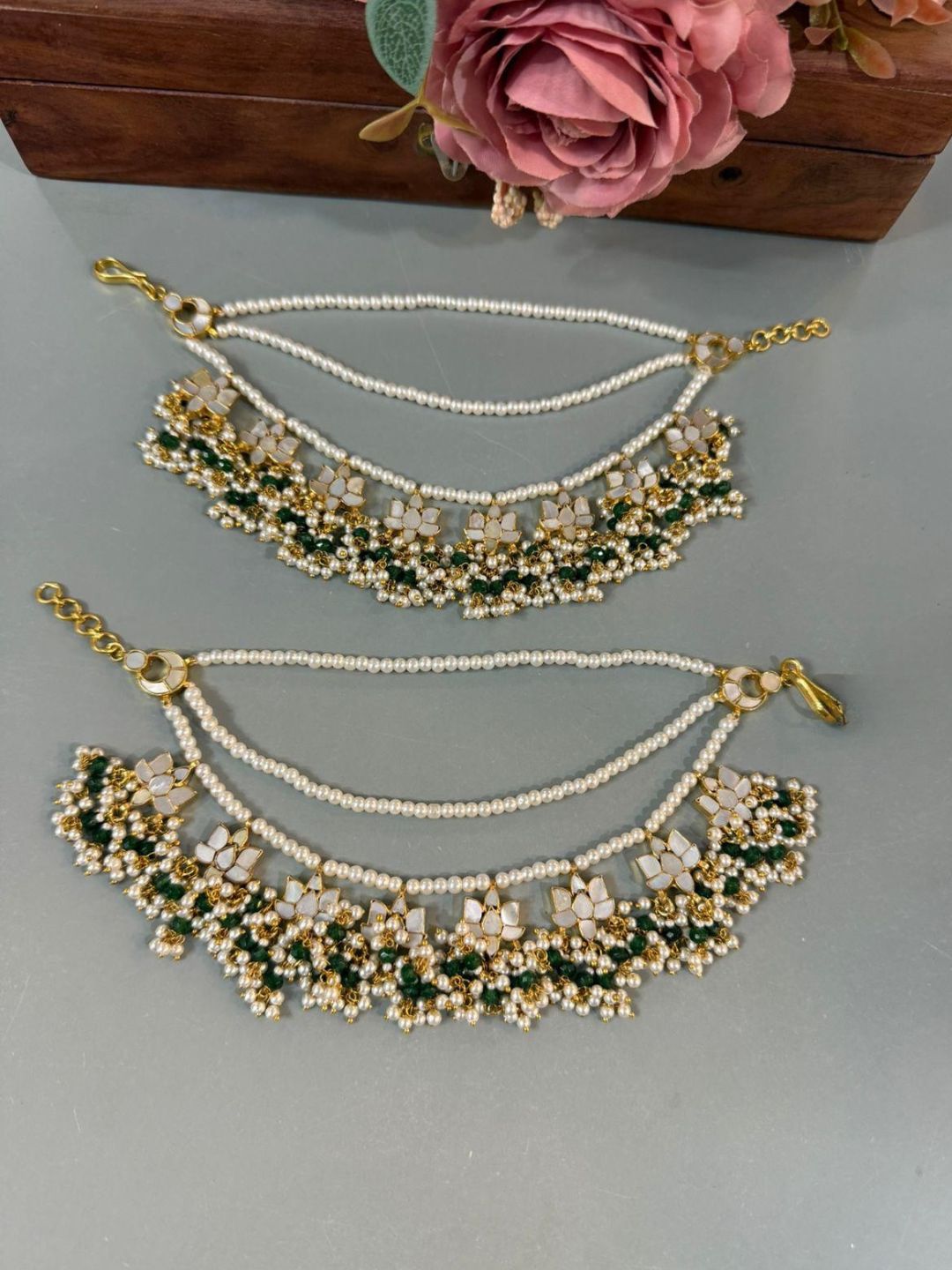 Ishhaara Gold Finish Kundan Polki Ear Chains