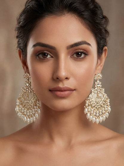 Ishhaara Gold Finish Mint Green Stone Chandbali Earrings