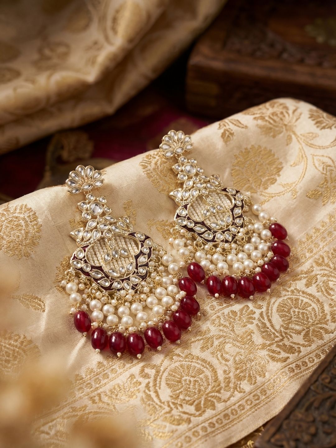 Ishhaara Gold Finish Mint Green Stone Chandbali Earrings