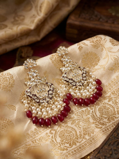 Ishhaara Gold Finish Mint Green Stone Chandbali Earrings
