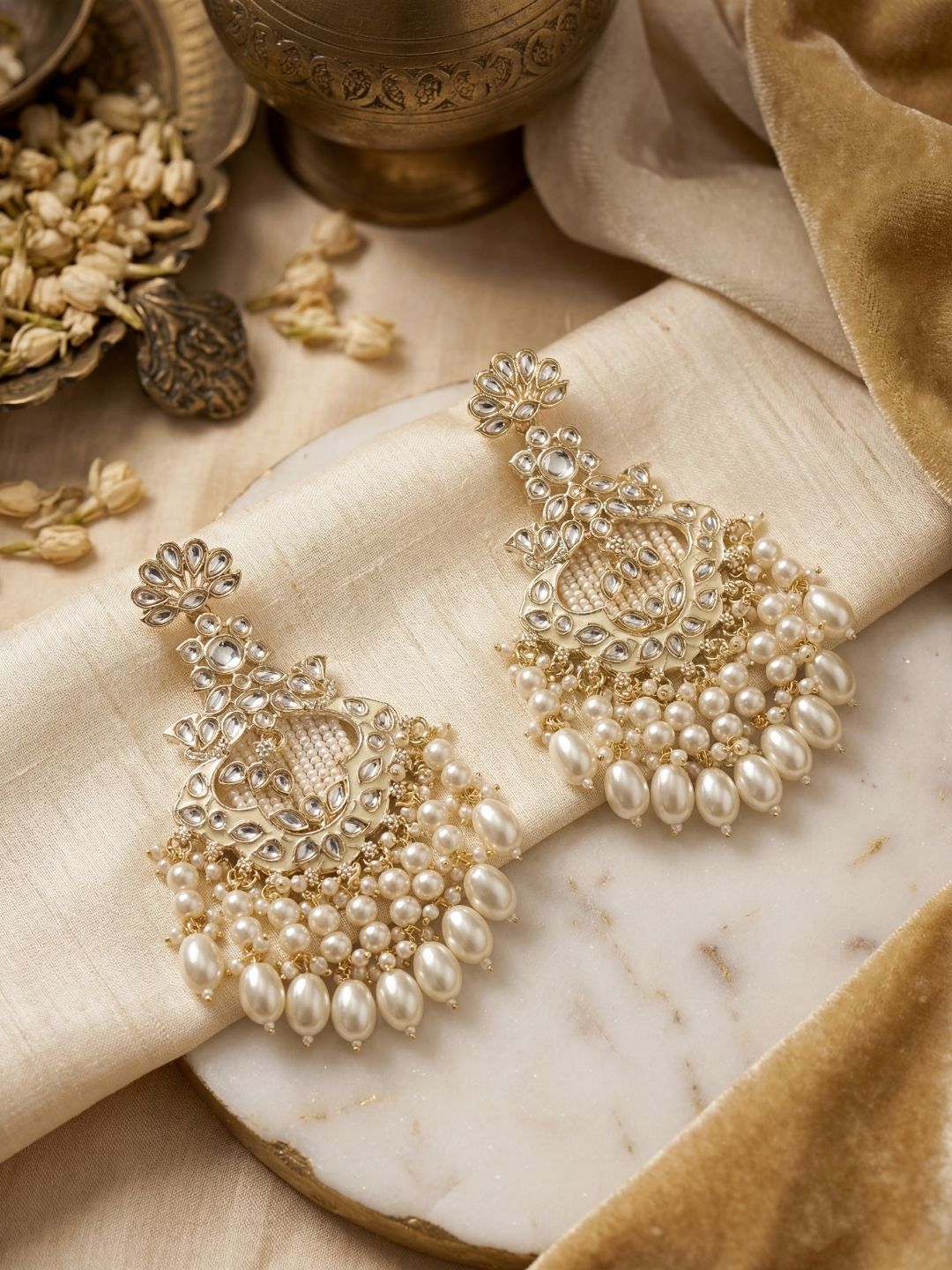 Ishhaara Gold Finish Mint Green Stone Chandbali Earrings