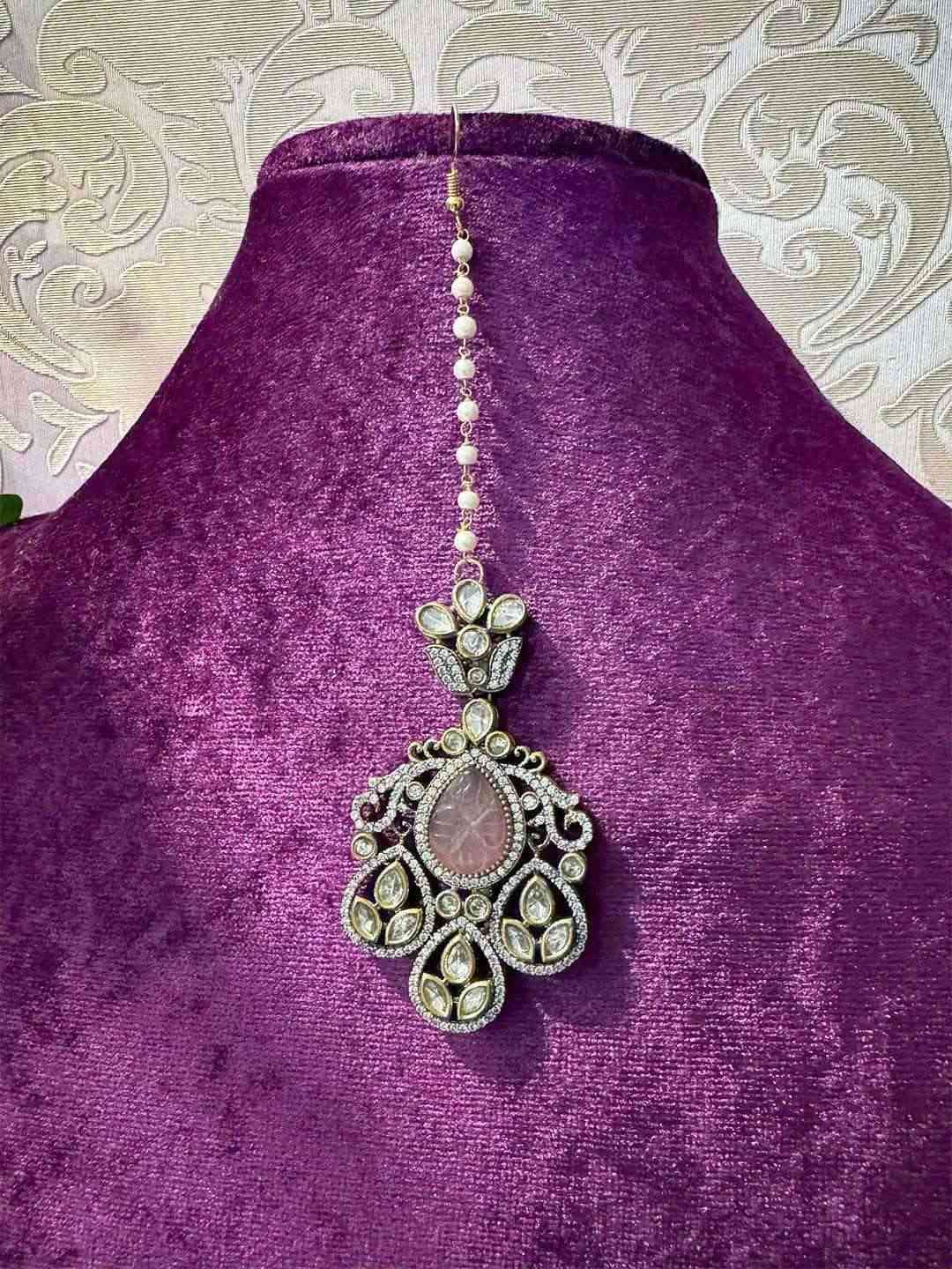 Ishhaara Gold Finish Pink Kundan Polki Maang Teeka