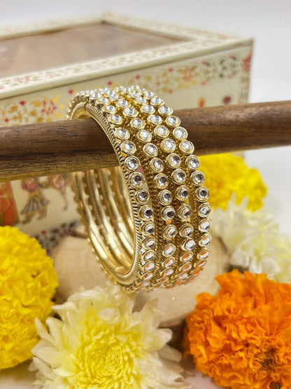 Ishhaara Gold Kundan Bangle Set - Elegant gold bangles with Kundan stones - view 3