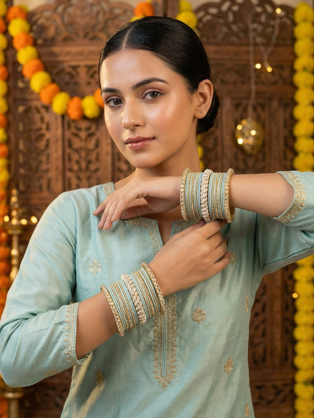 Ishhaara Gold Plated Kundan Bangle Bracelets — handcrafted Indian jewellery - view 35