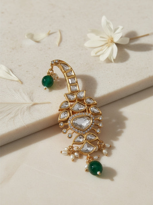 Ishhaara Gold Plated Kundan Polki And Emerald Beaded Kalangi