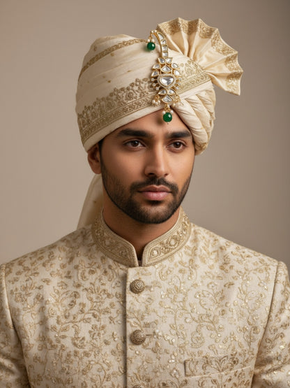 Ishhaara Gold Plated Kundan Polki And Emerald Beaded Kalangi