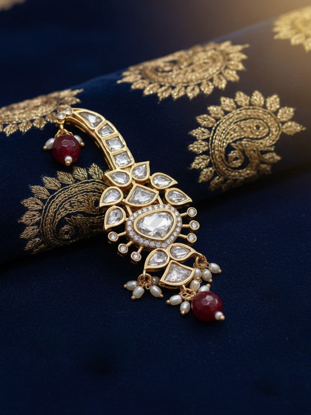 Ishhaara Gold Plated Kundan Polki And Ruby Beaded Kalangi