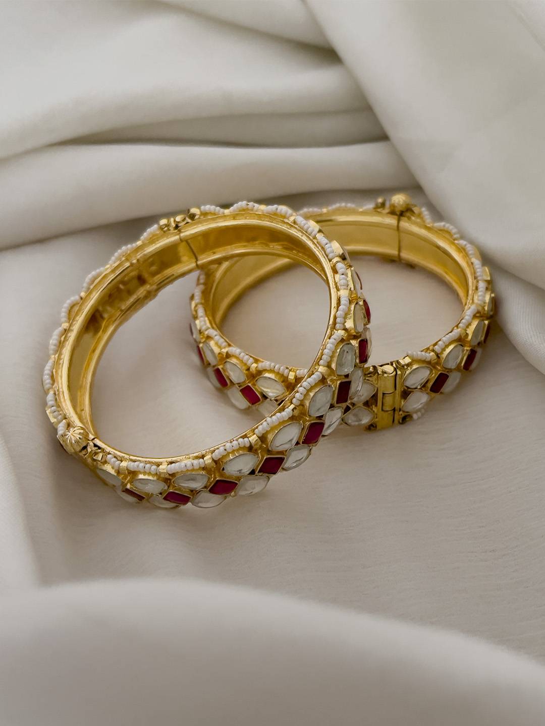 Ishhaara Gold Plated Polki Pearl Embellished Bangles