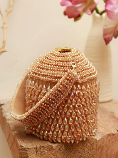 Ishhaara Gold Round Embellished Box Clutch