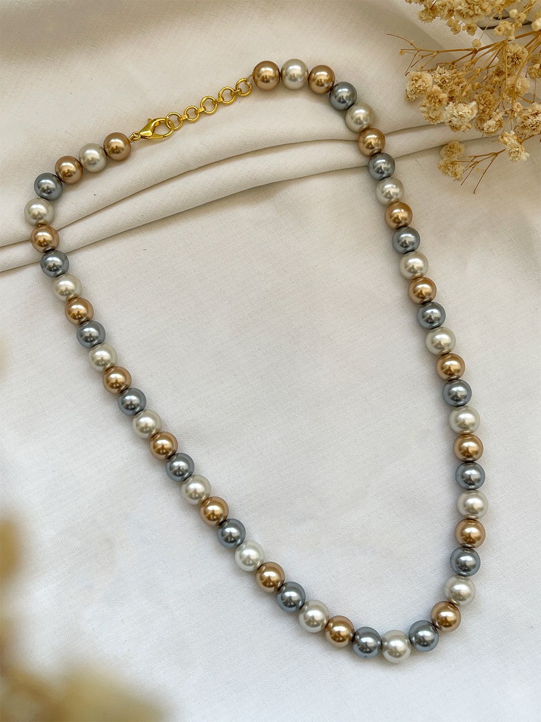Ishhaara Gold Single Line Multicolored Shell Pearl Necklace