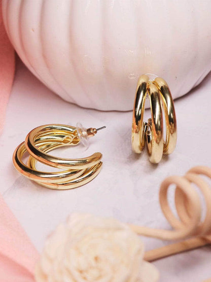 Ishhaara Vithya Visvendra In Triple Hoop Earrings Gold