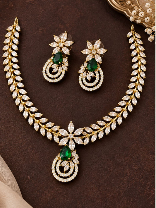 Ishhaara Golden Elegant Stone Studded Necklace