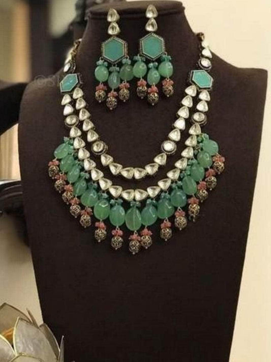 Ishhaara 2 Side Pendant Polki Necklace Set