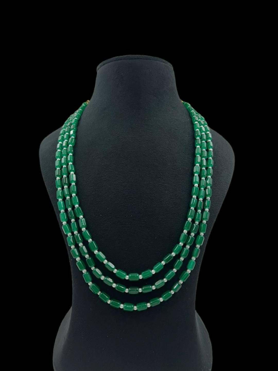 Ishhaara Green 3 Line Pearl Mala Necklace
