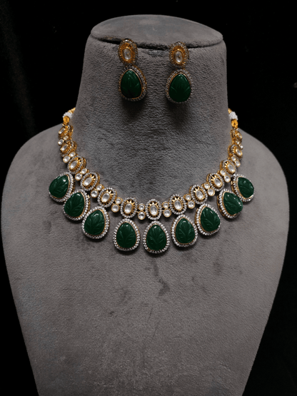Ishhaara Carved Stone Polki Drop Necklace Set