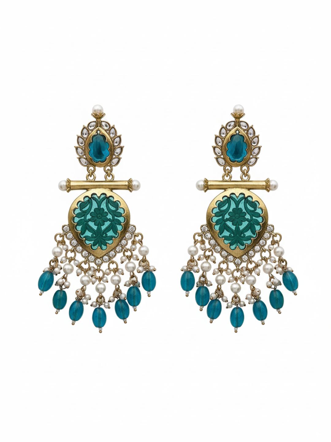 Ishhaara Green Cutwork Chandbali Earrings