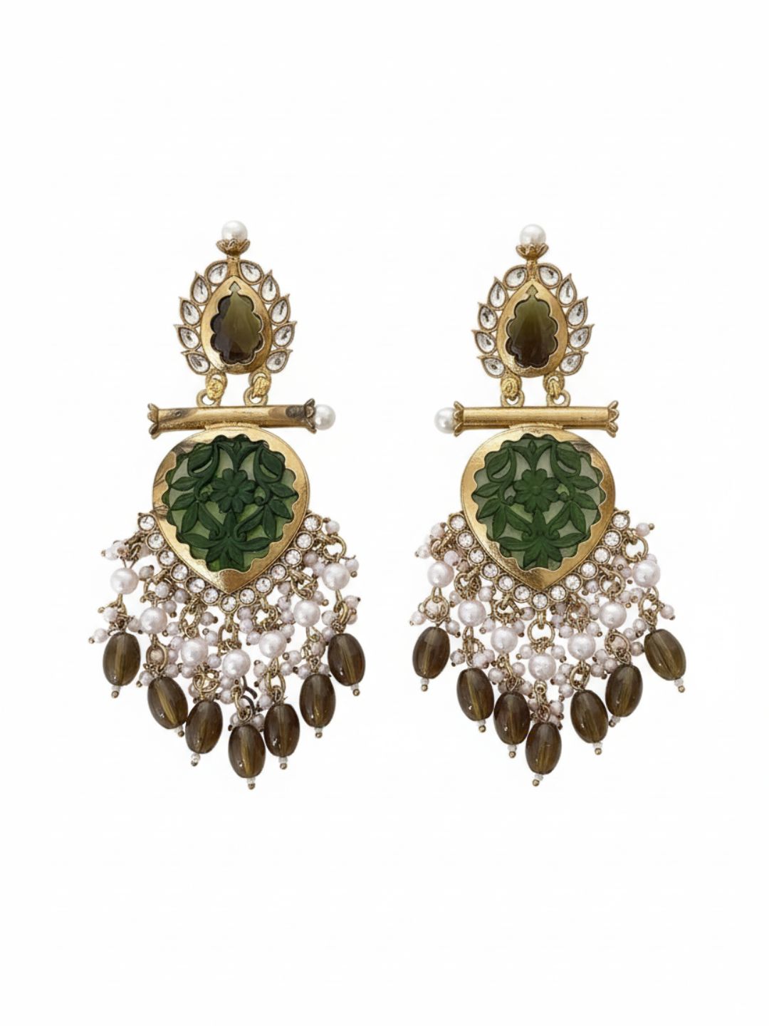 Ishhaara Green Cutwork Chandbali Earrings