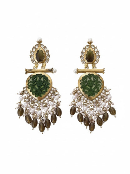 Ishhaara Green Cutwork Chandbali Earrings