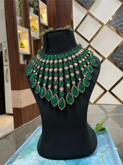 Ishhaara Green Doublet Stone Studded Statement Necklace Set