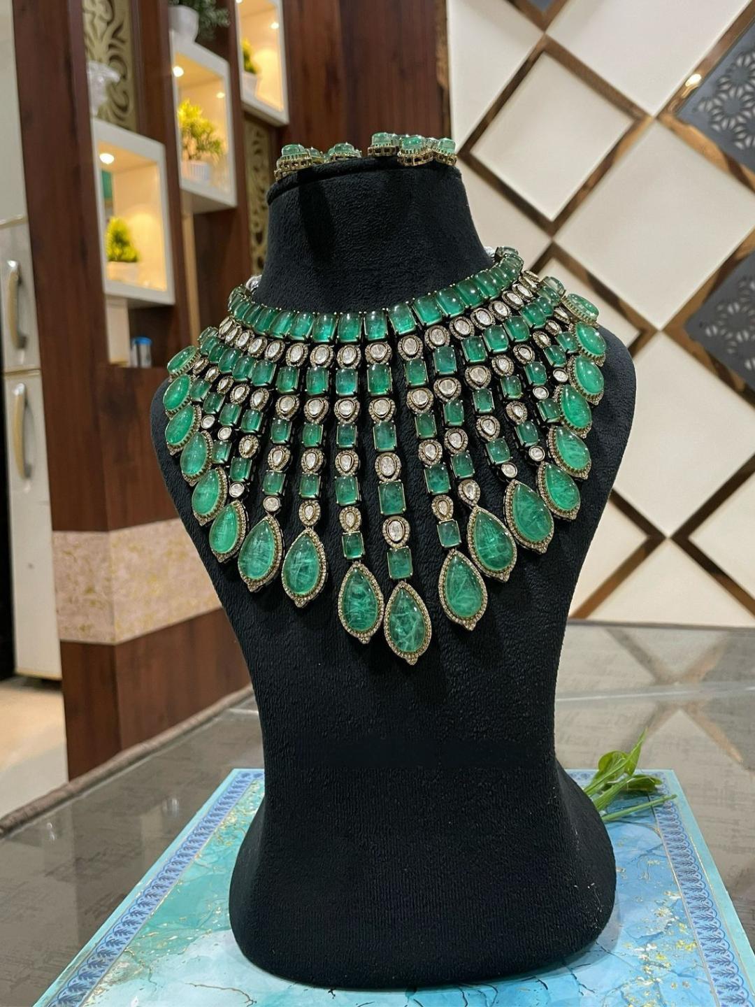 Ishhaara Green Doublet Stone Studded Statement Necklace Set