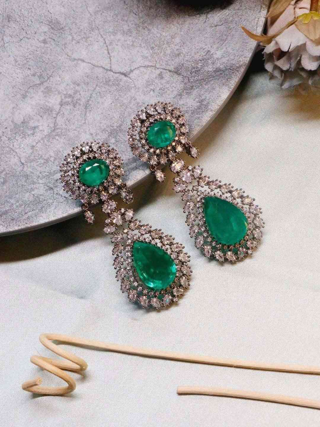 Ishhaara Emerald Statement Earring Green