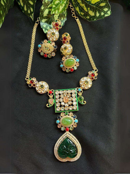 Ishhaara Green Exquisite Amrapali Fusion Pendant Necklace