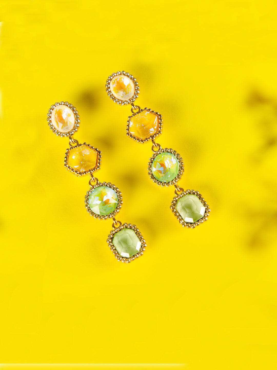 Ishhaara Geometric 4 Tiered Earrings Green