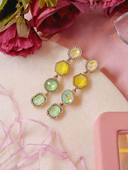 Ishhaara Geometric 4 Tiered Earrings Green