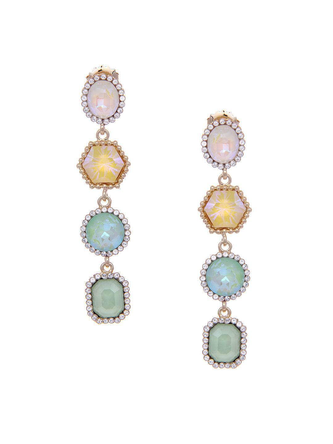 Ishhaara Geometric 4 Tiered Earrings Green
