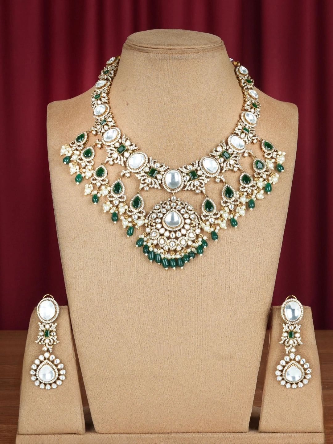 Ishhaara Green Kundan Studded Hanging Pendant Choker Necklace