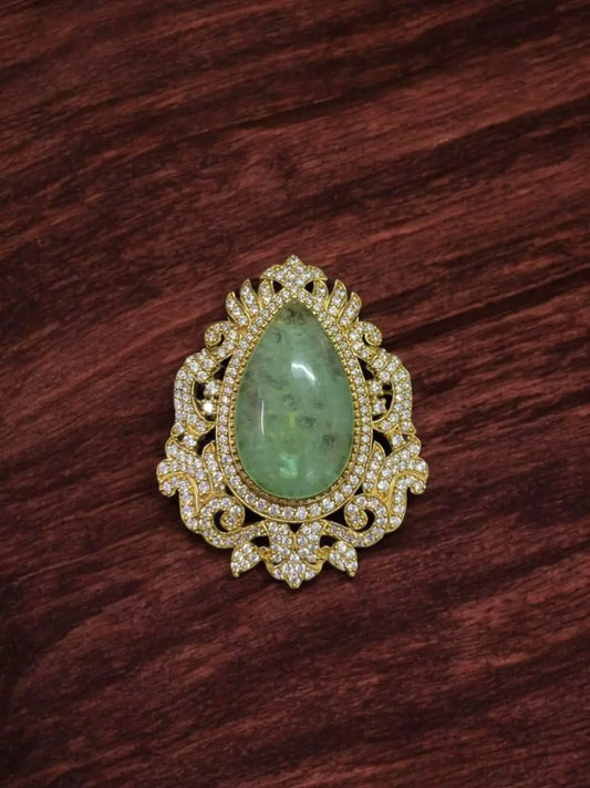 Ishhaara Green Regal Leaf Shaped Brooch