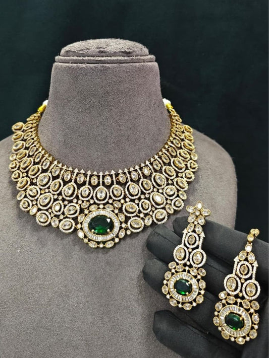 Ishhaara Green Stone Choker Bridal Necklace