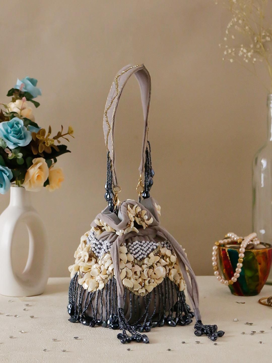 Ishhaara Grey Embellished Potli Clutch