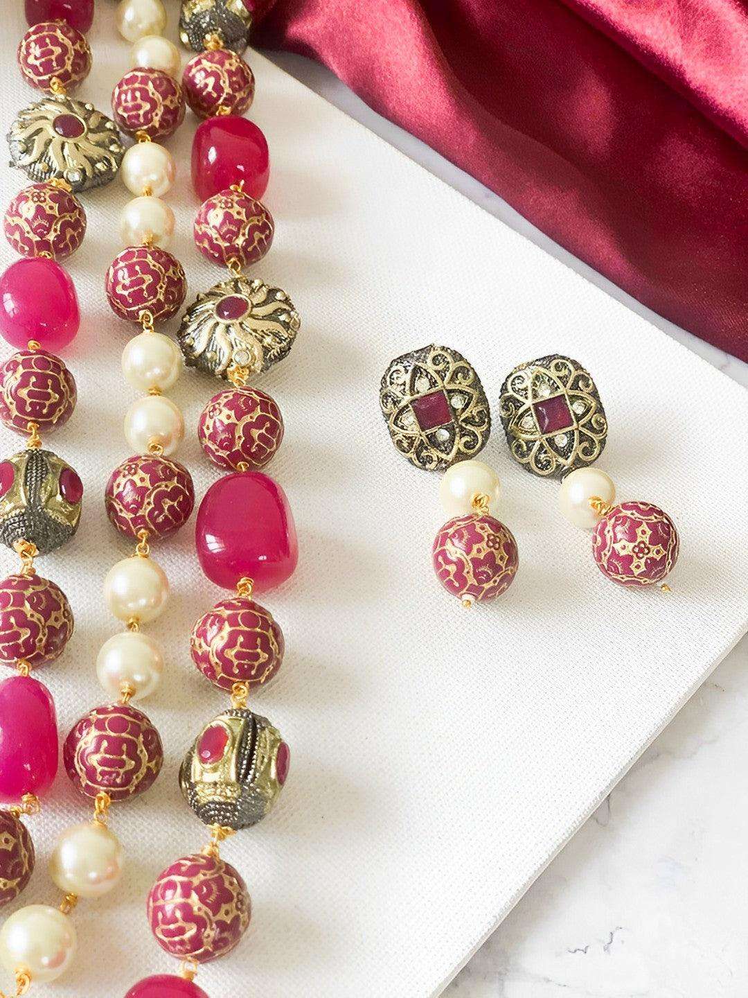 Ishhaara Gunmetal Oval Necklace