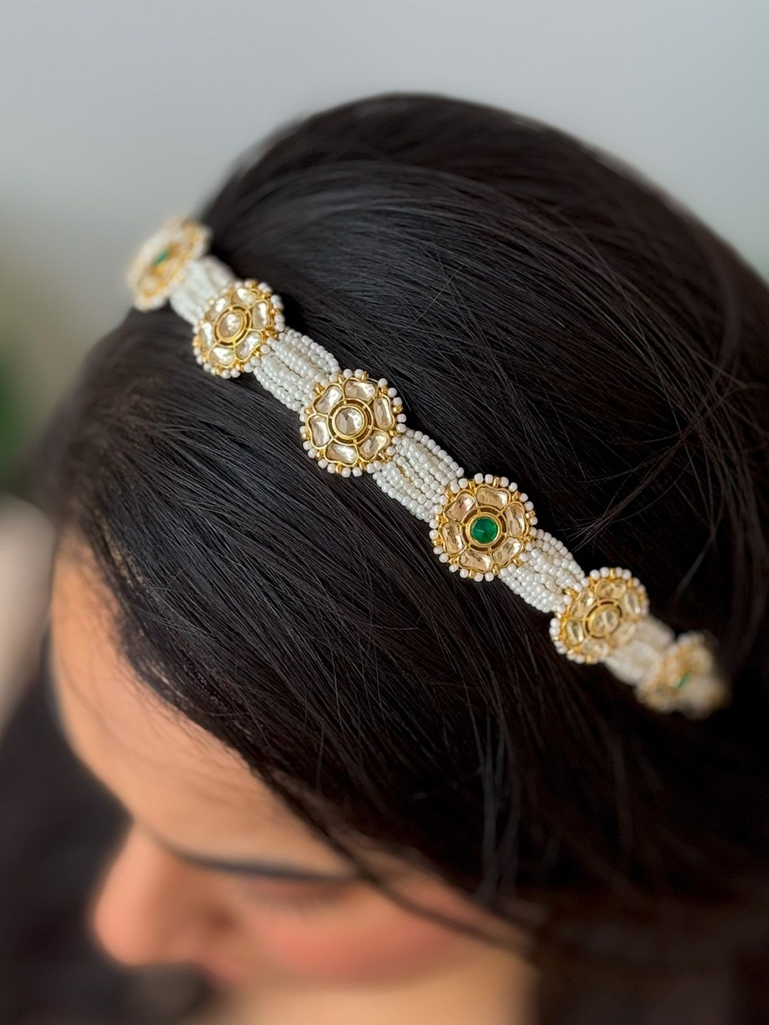 Ishhaara Hand Crafted Pearl Kundan Studded Hairband
