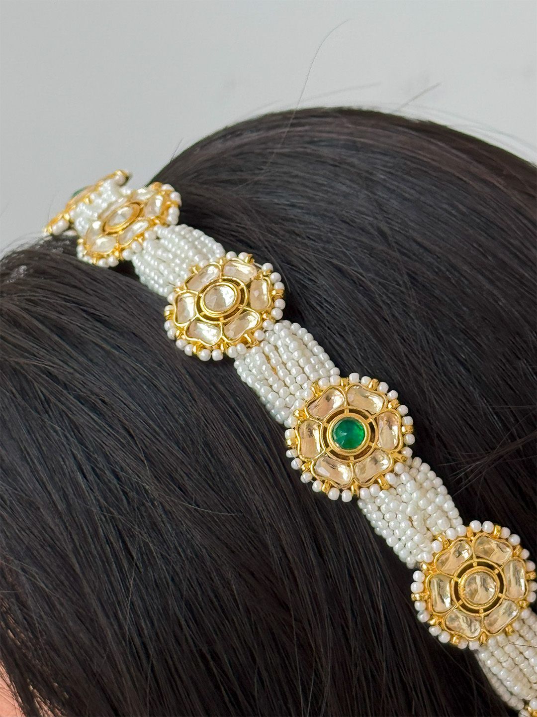 Ishhaara Hand Crafted Pearl Kundan Studded Hairband