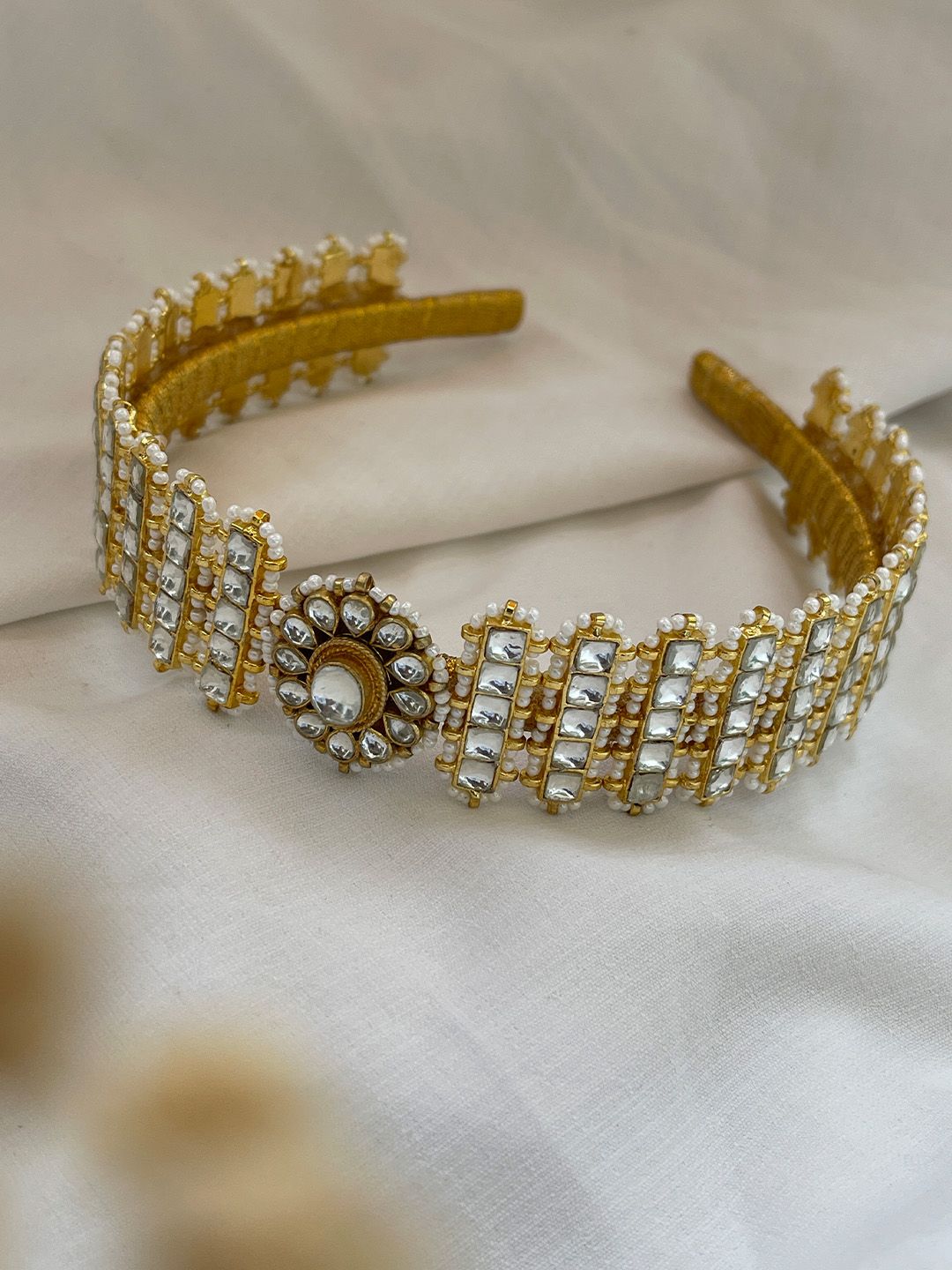 Ishhaara Hand Crafted Polki Kundan Studded Broad Hairband