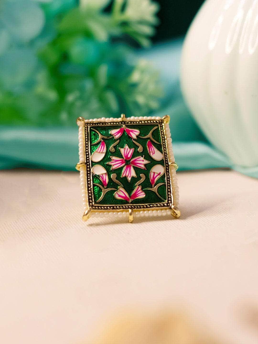 Ishhaara Hand Paint Square Cocktail Ring