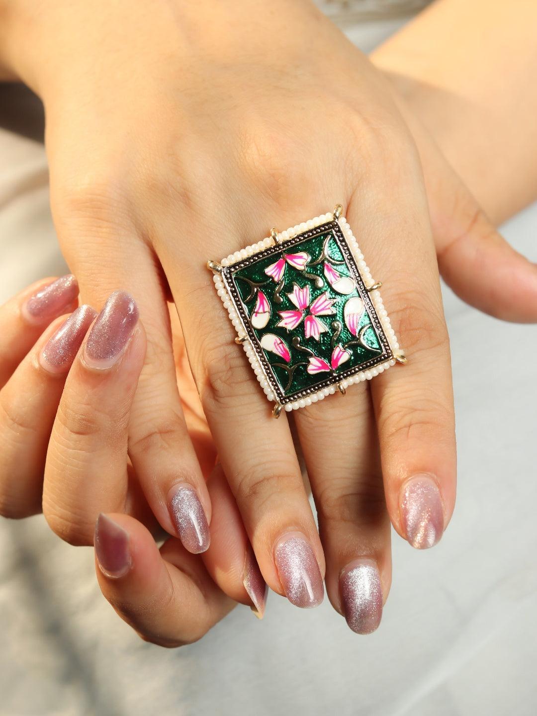 Ishhaara Hand Paint Square Cocktail Ring