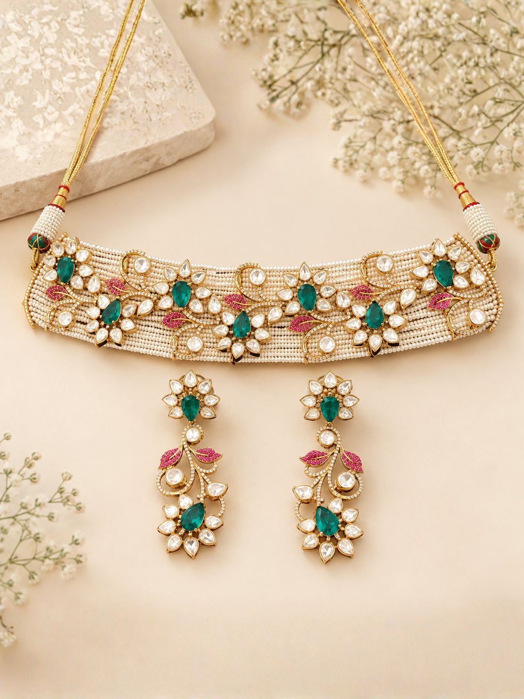 Ishhaara Handcrafted Polki Beaded Statement Choker