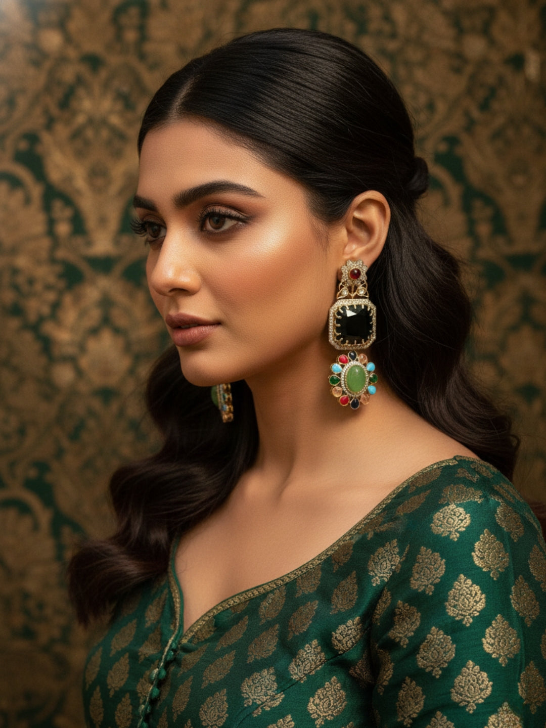Ishhaara Hanging Sabyasachi Inspired Doublette Stone Earings