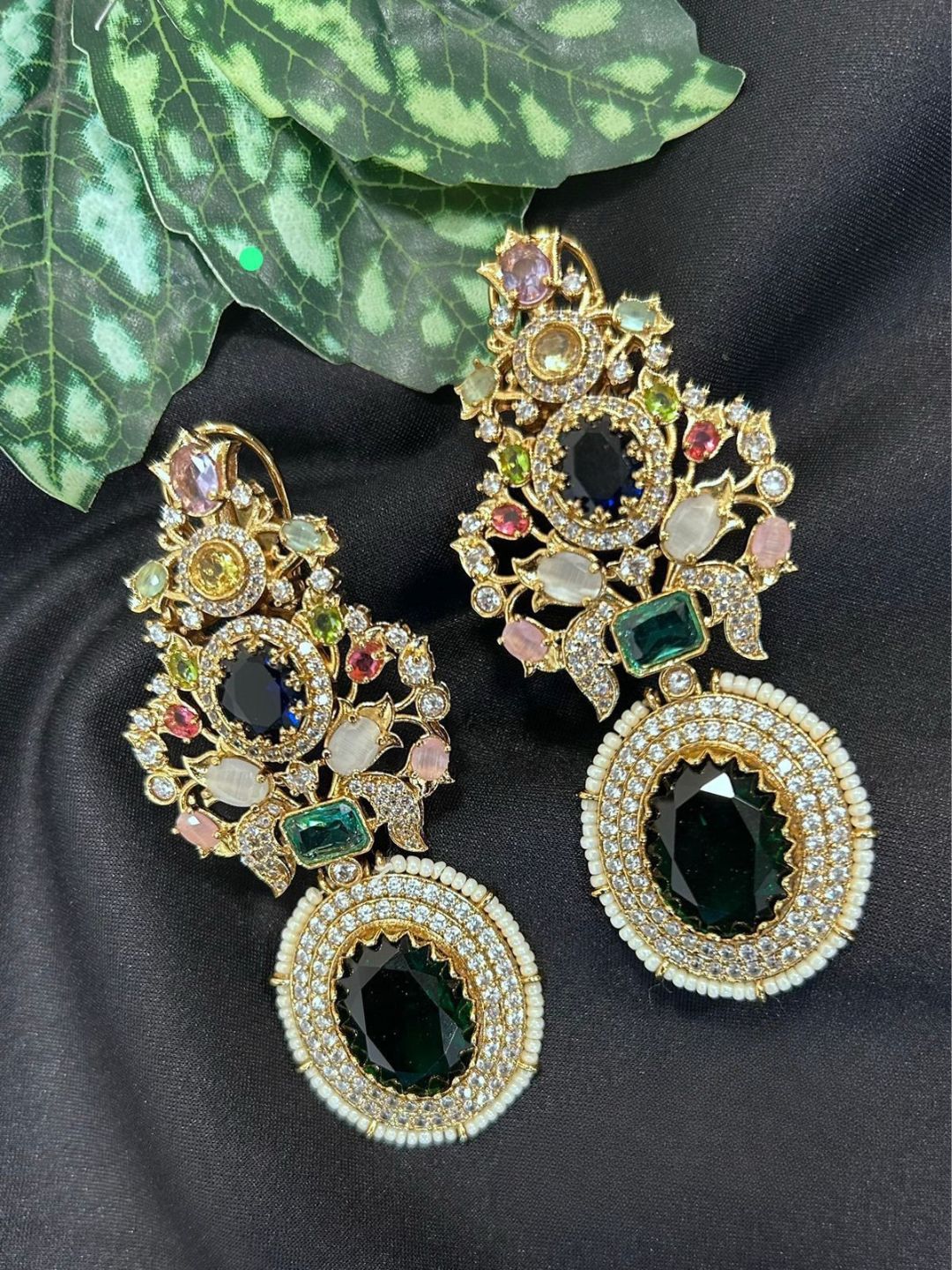 Ishhaara Heritage Navratna Statement Earrings