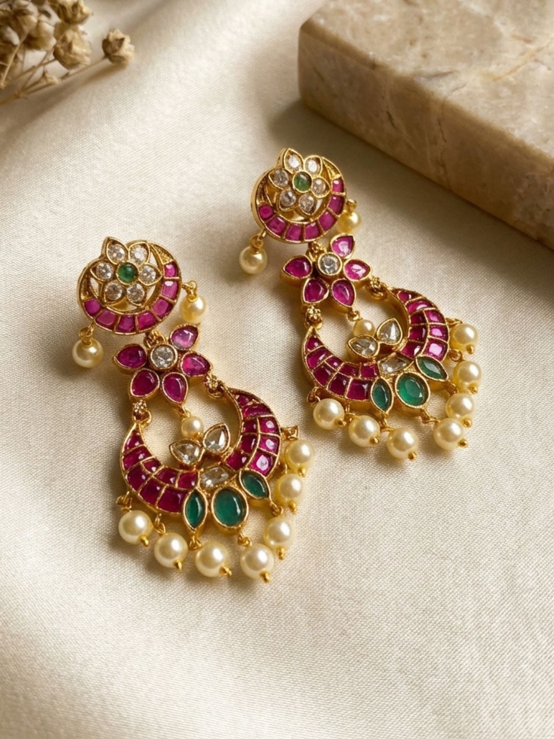 Ishhaara Intricately Carved Jadau Kundan Earrings