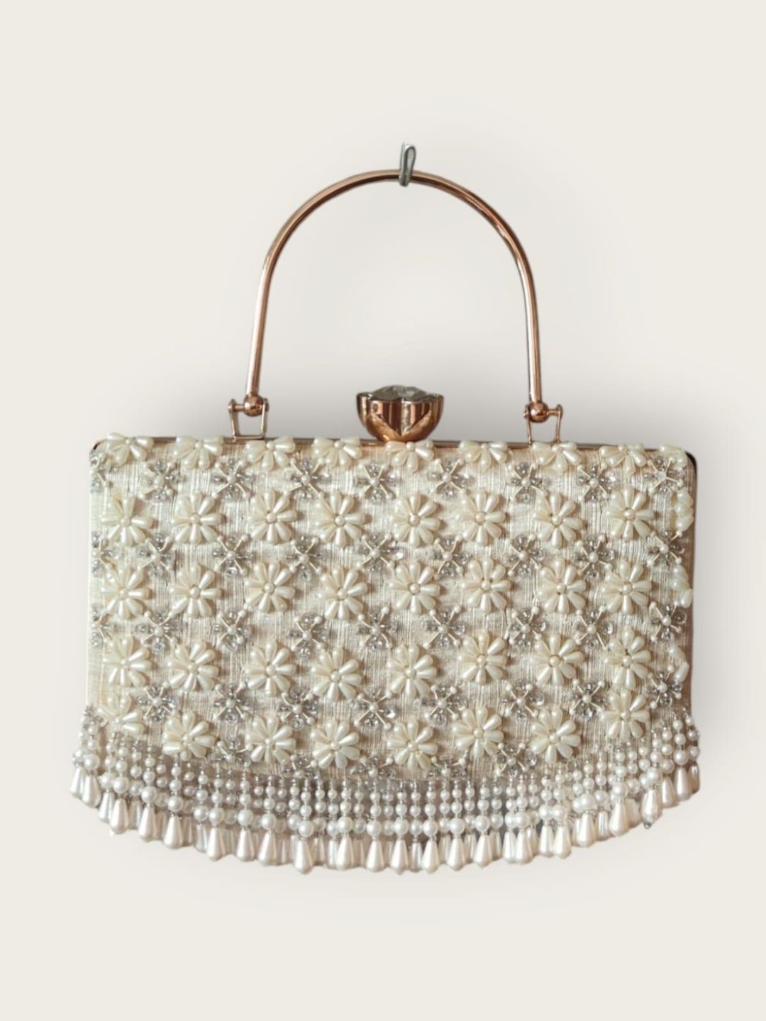 Ishhaara Ivory Embellished Bag In Faux Leather