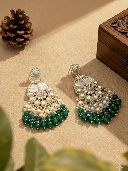 Ishhaara Ivory White Statement Kundan Earrings